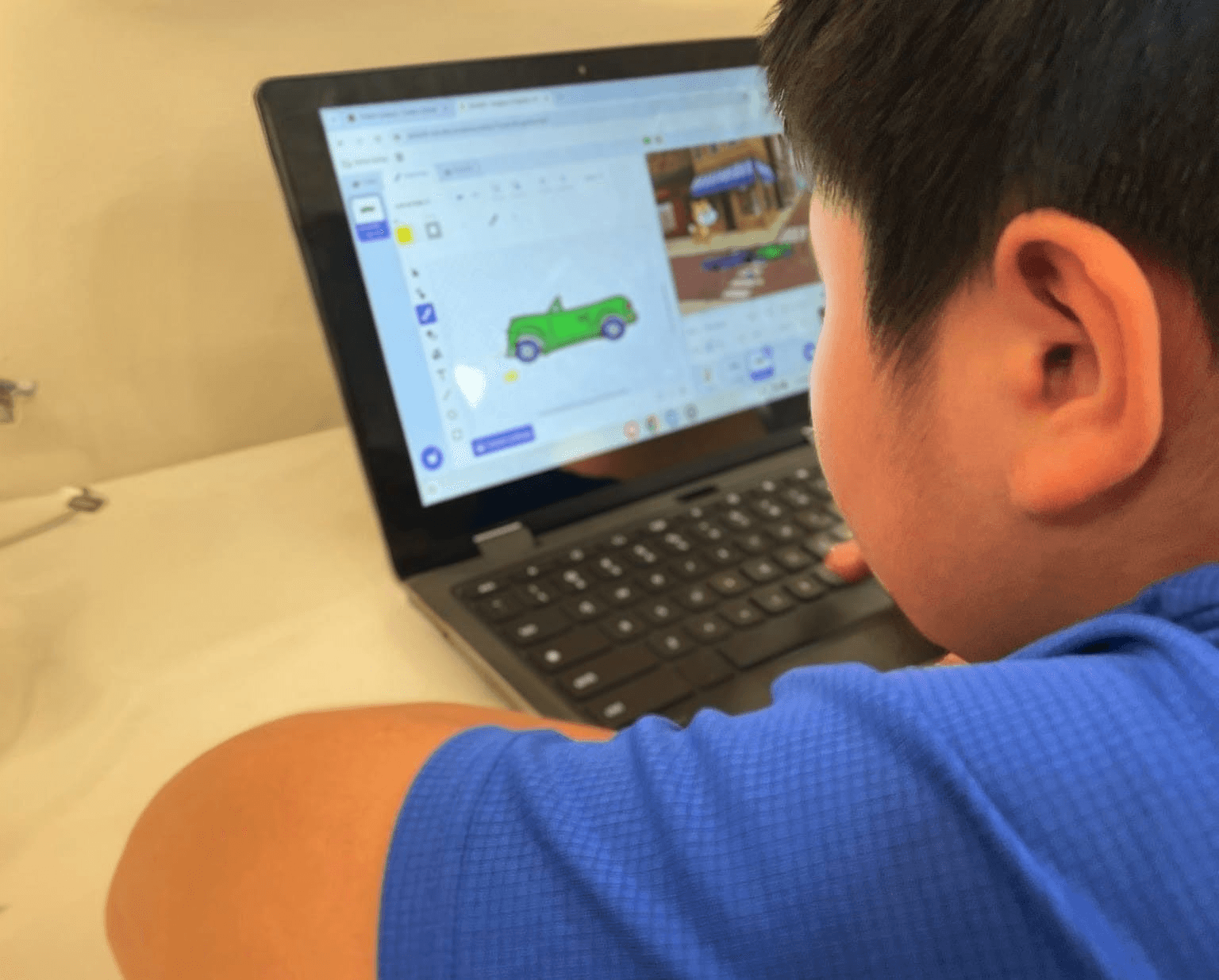 Young student working on coding
